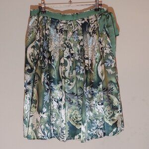 Worthington Green Knee Length Satiny Flare Pleated Skirt Bow At Waist Sz 10